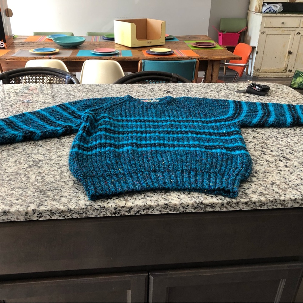 Men's Vintage Concrete Blue and Black Speckled Ribbed Sweater Size L